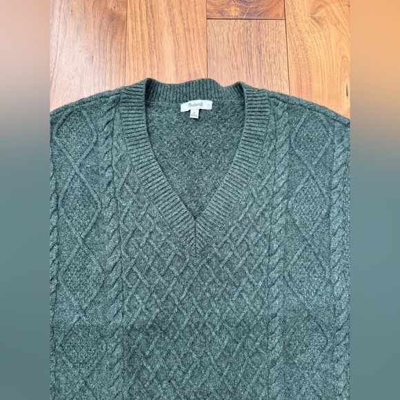 Madewell Cable Knit V-Neck Sweater Vest M Dark Forest Green - Picture 10 of 15